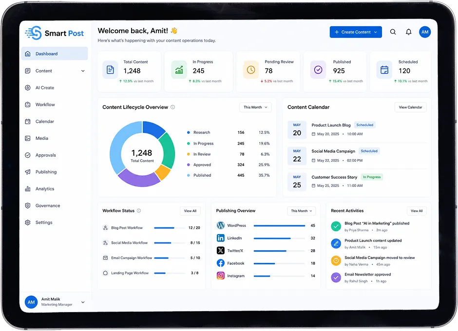 SmartPost AI Automation Platform Dashboard